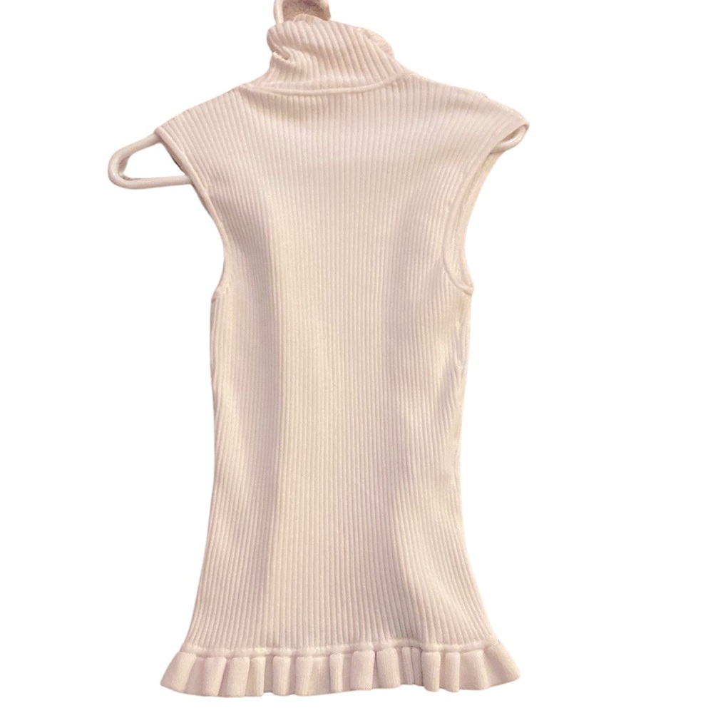 CINQ A SEPT Ruffle Front Sleeveless Mock Neck Sweater Ruffle Bottom Hem EUC - Picture 13 of 13